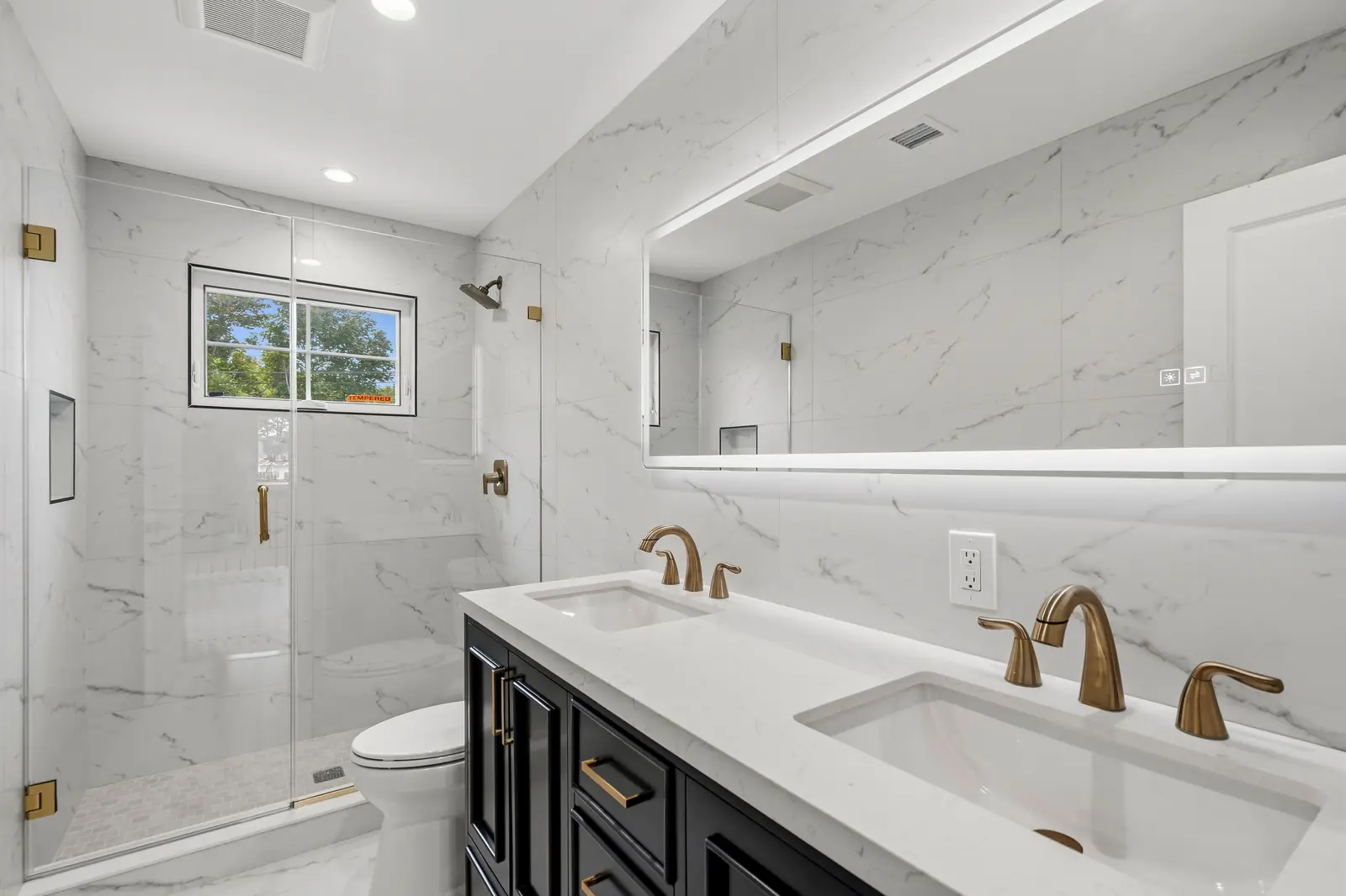 Syosset new construction — hall bathroom double vanity