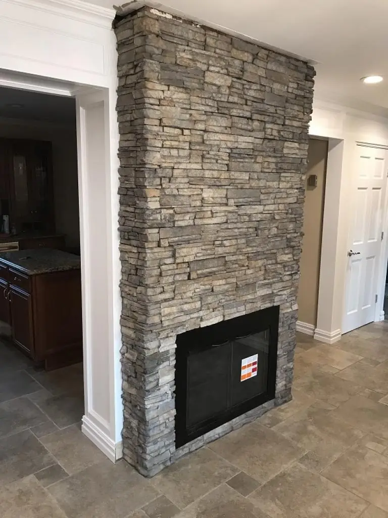 Masonry & Paving project — indoor fireplace wall stone veneer