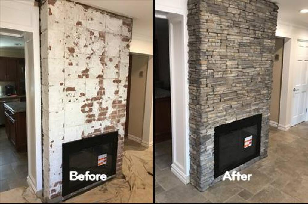 Indoor Fireplace Stone Fireplace Wall Before and After